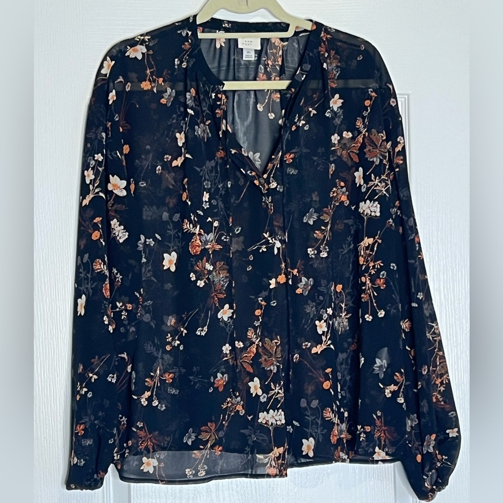 a new day Black Floral Sheer Blouse